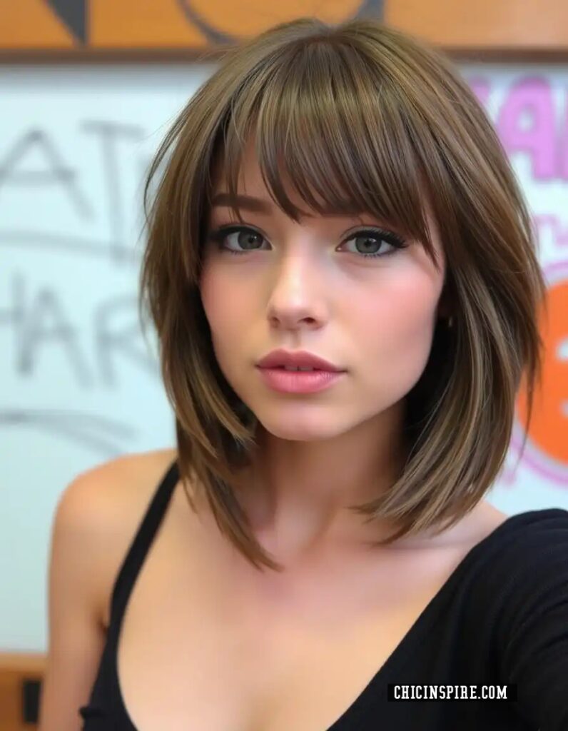 Lob with wispy bangs Whispy bangs hairtstyle