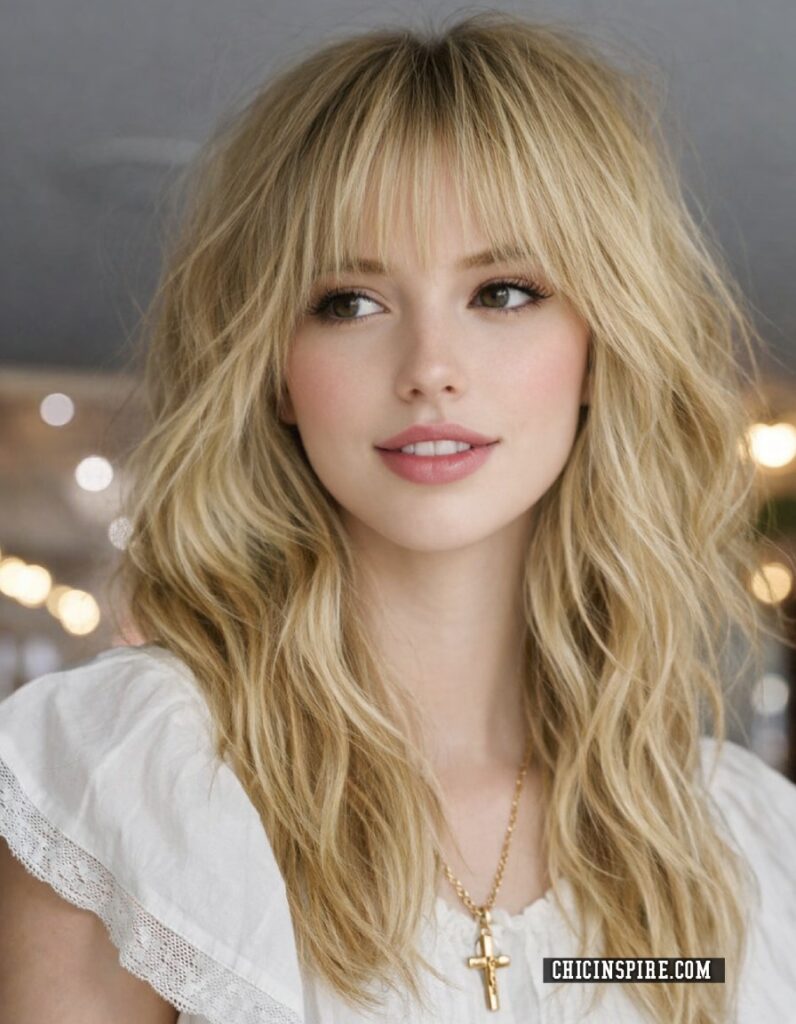 Natural texture with bangs Wispy bangs hairstyle