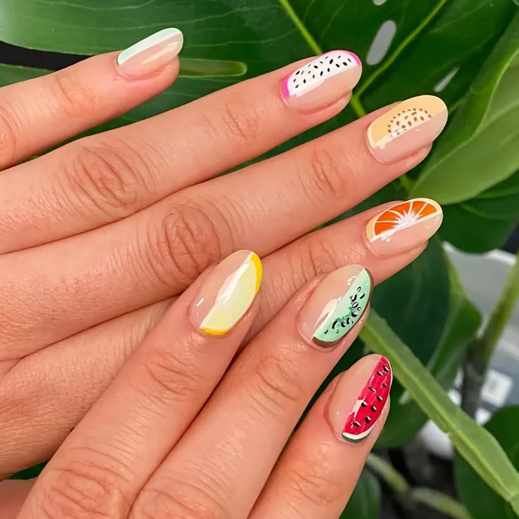 Negative Space Watermelon Rind Nails