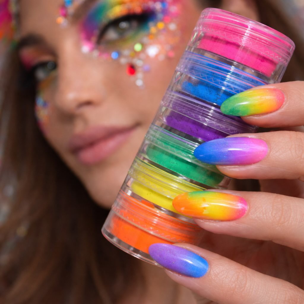Rainbow Neon Mismatch summer nails