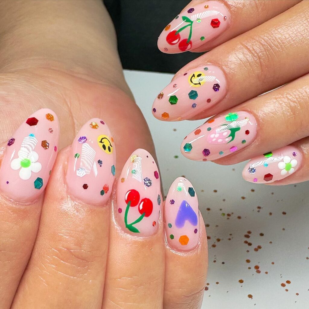 Watermelon Confetti Nails