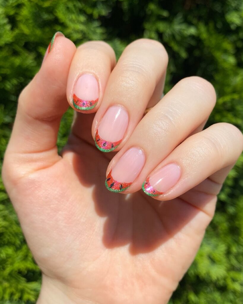 Watermelon French Tips Nails