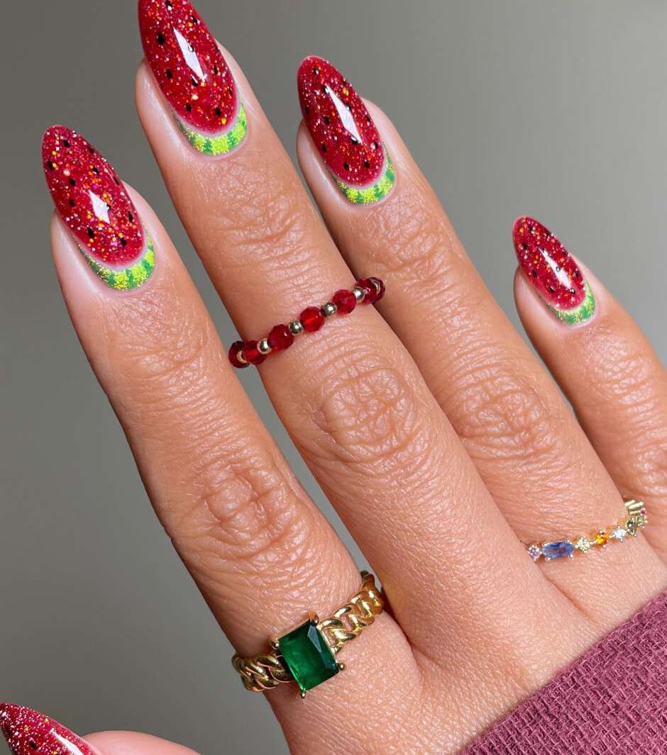 Watermelon Speckled Seeds Nails Watermelon Nails Design Ideas 30 Juicy Manicures for Summer