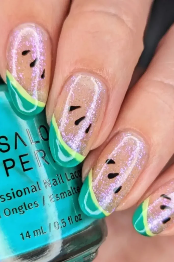 Watermelon with Gold Seeds Nails