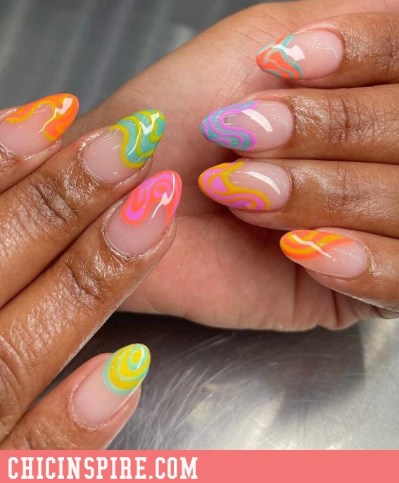 abstract squiggles tropical summer nails