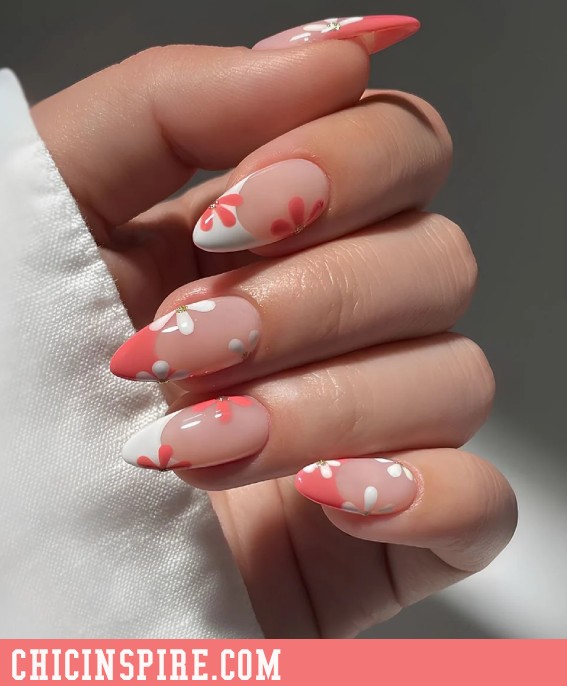 Bright French Tips tropical summer nails