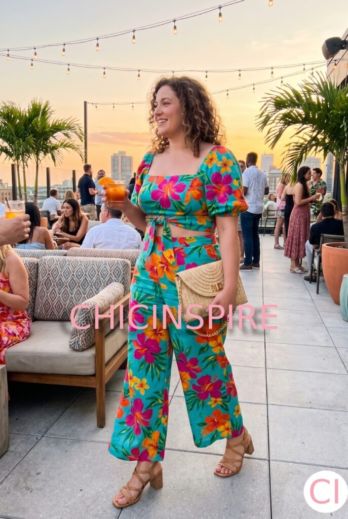 Cropped Top with High-Waisted Wide-Leg Pants (Matching Set) and Heels