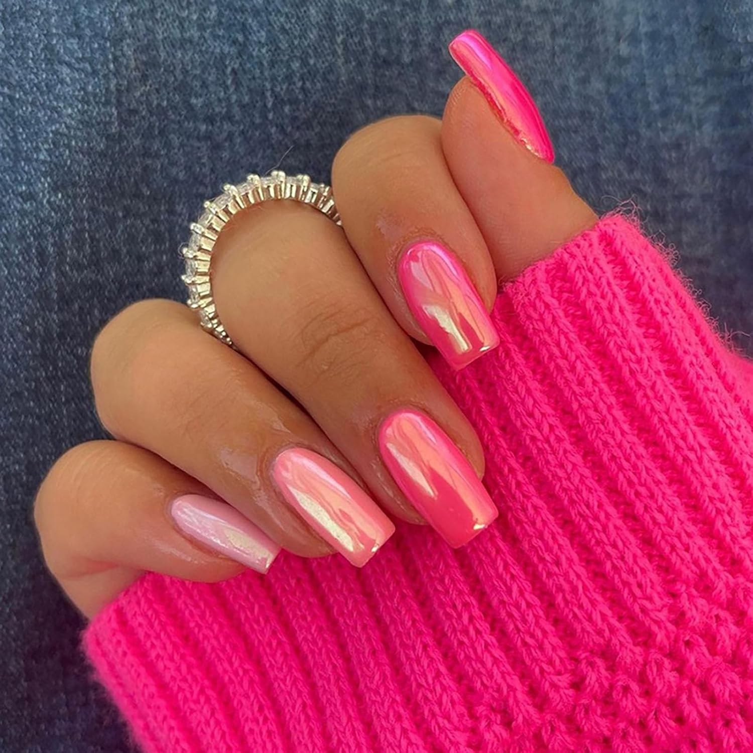 Hot Pink Press on Nails Medium Square Summer Bright Summer Nails Design Ideas |25 Vibrant Design Ideas