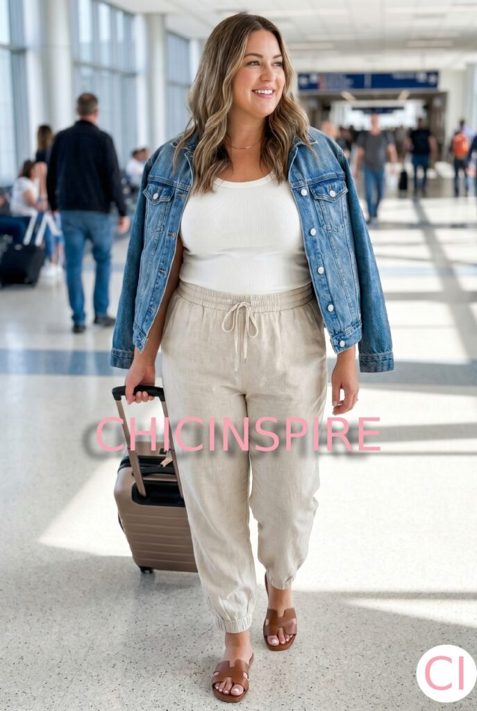 Linen Joggers with Tank Top and Slide Sandals