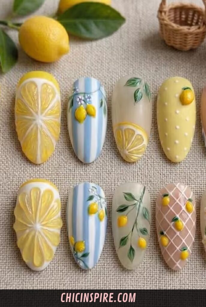 3D Lemon Charms Lemon Nails Designs