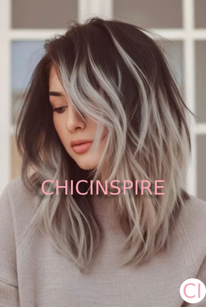 Bold Platinum with Choppy Layers brunette with blonde peekaboo Hairstyle