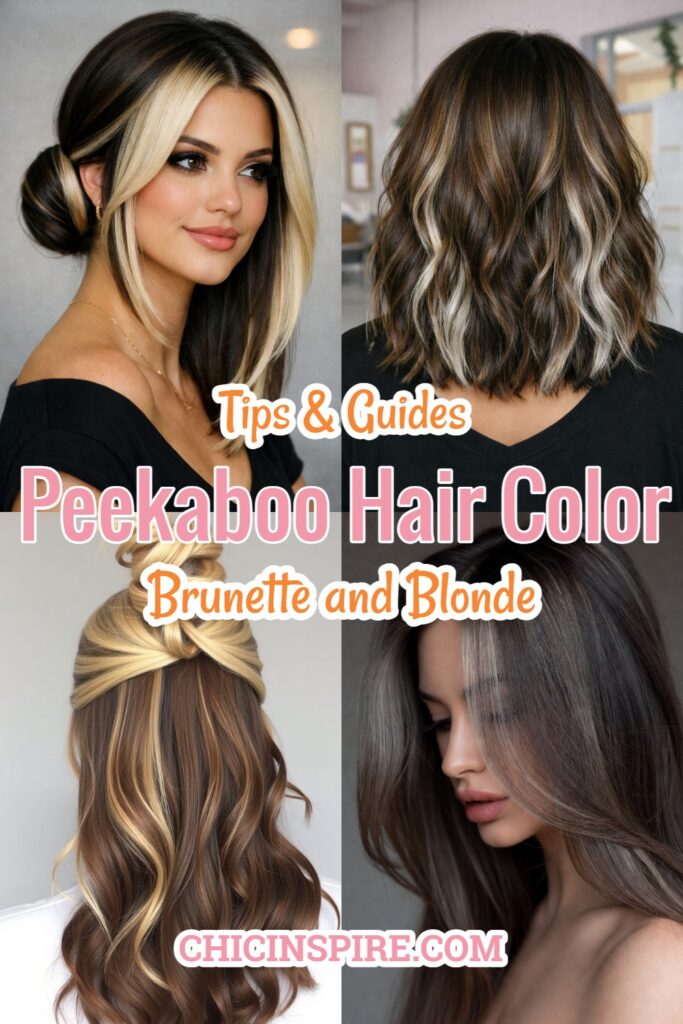 Brunette with Blonde Peekaboo Hair Color