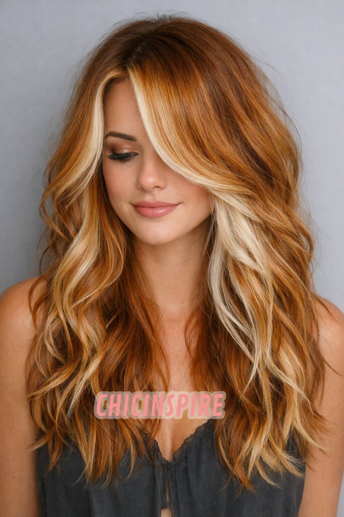 Copper-Blonde Blend Brunette with Blonde Peekaboo Hair Color