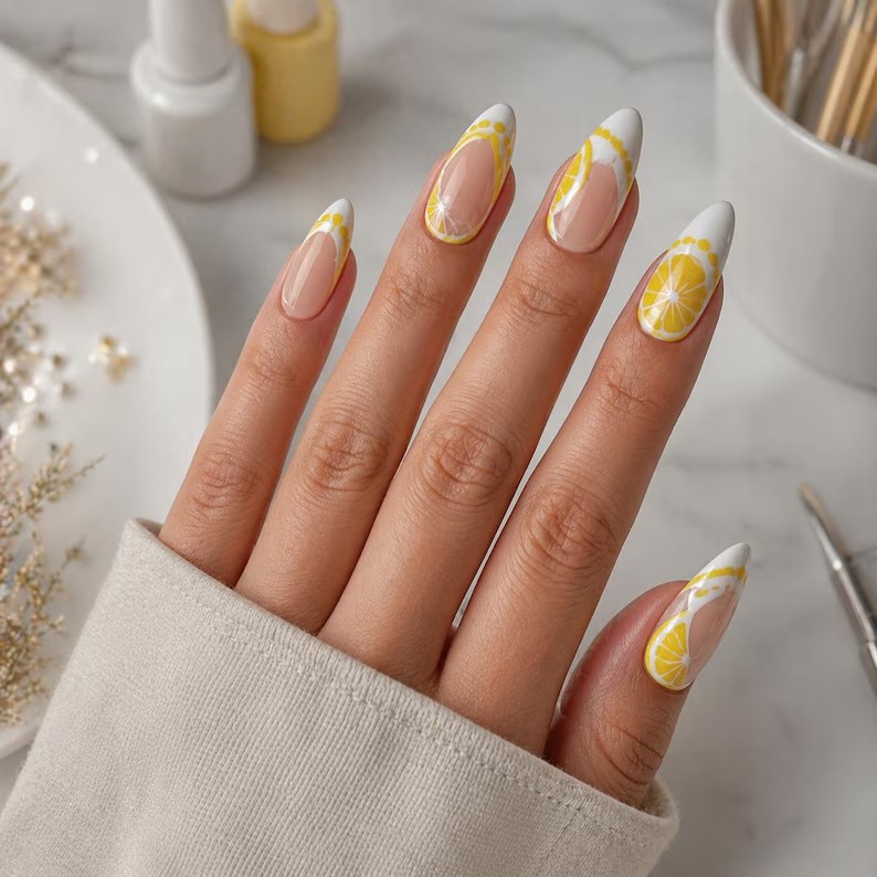Lemon French Tip Press On Nails