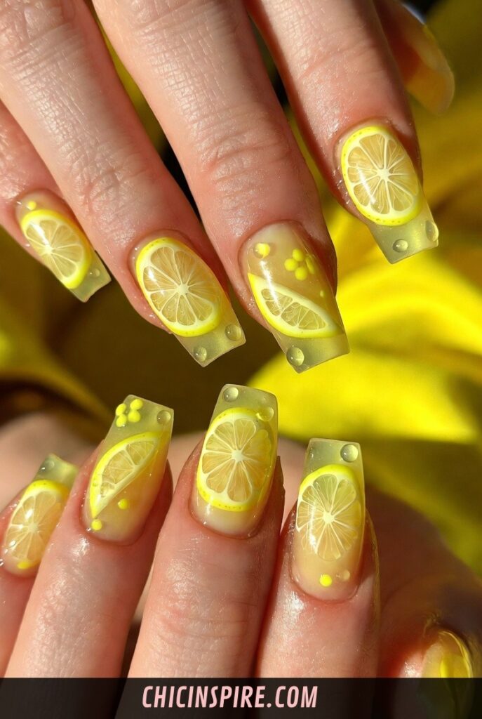 Lemonade Nails (Jelly Yellow) Lemon Nails Designs