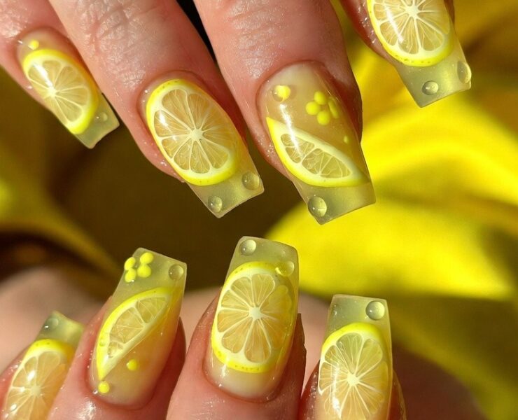 Lemonade Nails (Jelly Yellow) Lemon Nails Designs