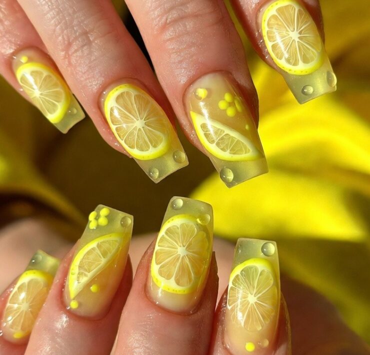 Lemonade Nails (Jelly Yellow) Lemon Nails Designs