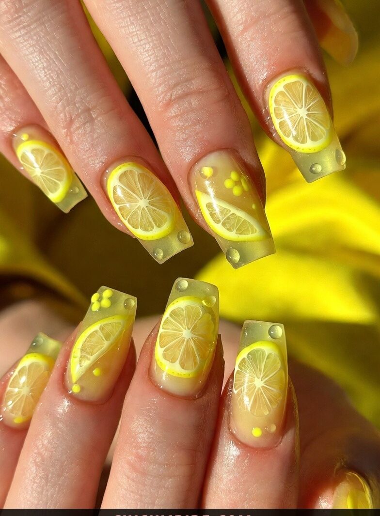 Lemonade Nails (Jelly Yellow) Lemon Nails Designs