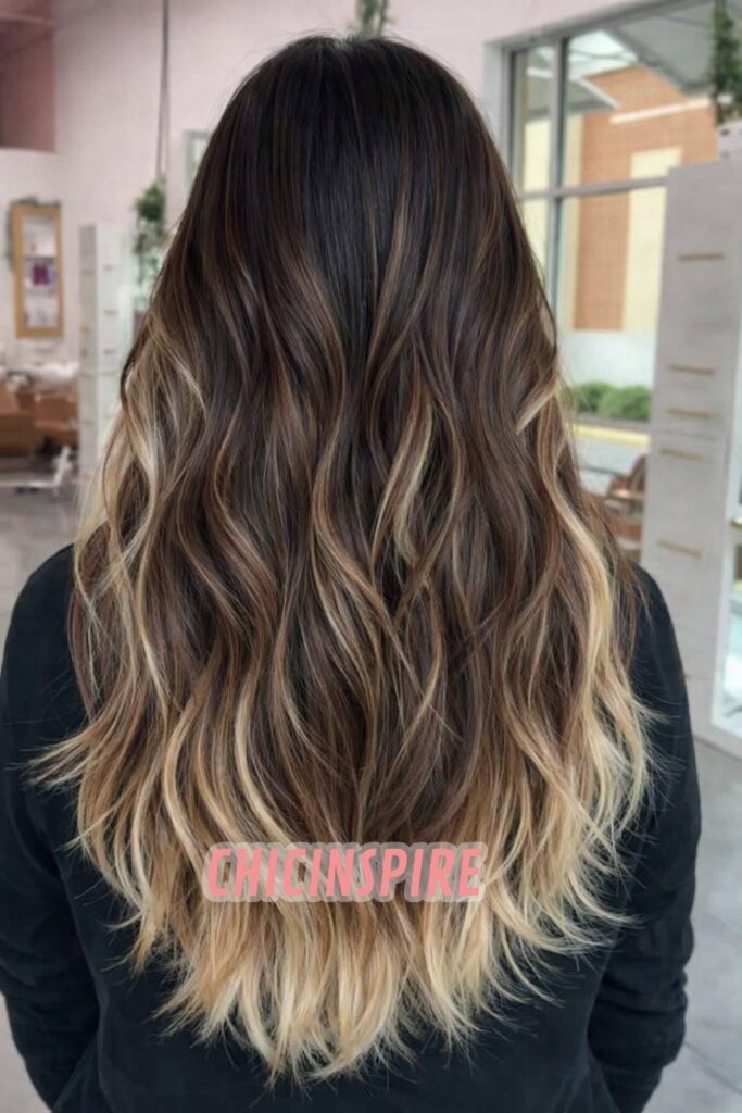 Long Layers with Blonde Tips Brunette with Blonde Peekaboo Hair Color