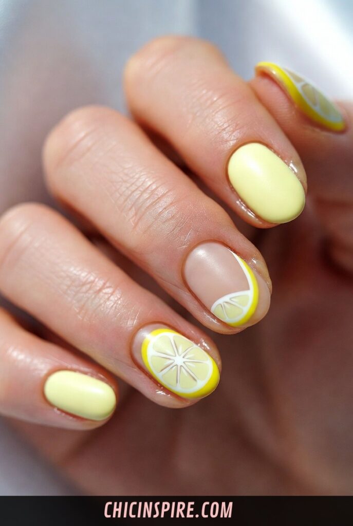 Minimalist Lemon Slice Lemon Nail Lemon Nails Designs 12 Zesty & Fresh Ideas