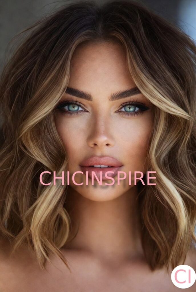 Textured Waves with Honey Highlights brunette with blonde peekaboo Hairstyle