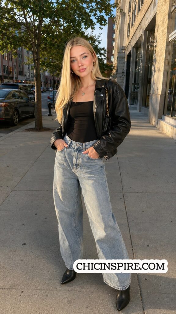 Baggy Jeans with a Leather Jacket