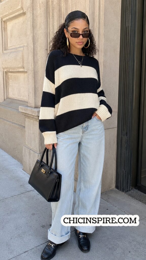Cuffed Baggy Jeans with Loafers