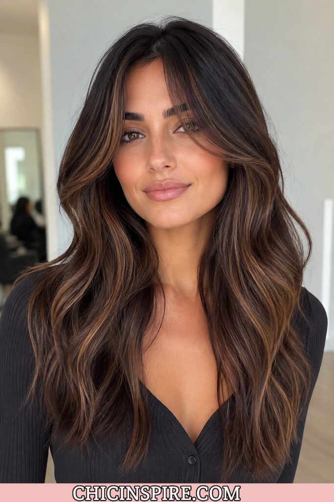 Curtain Bangs with Brunette Balayage
