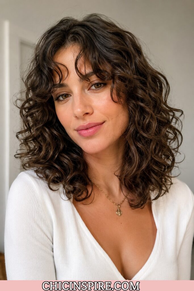 Curtain Bangs with Medium-Length Curls