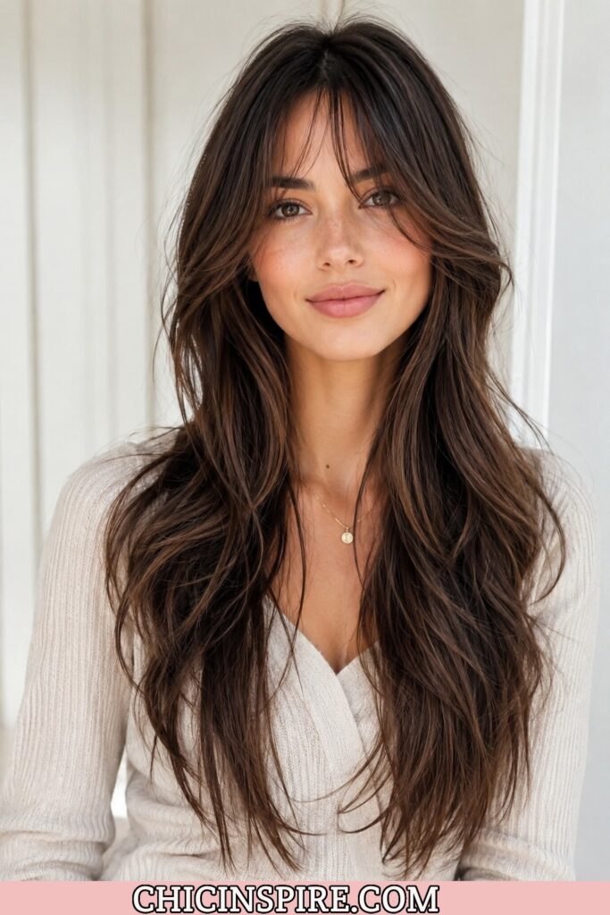 Curtain Bangs with a Layered Lob