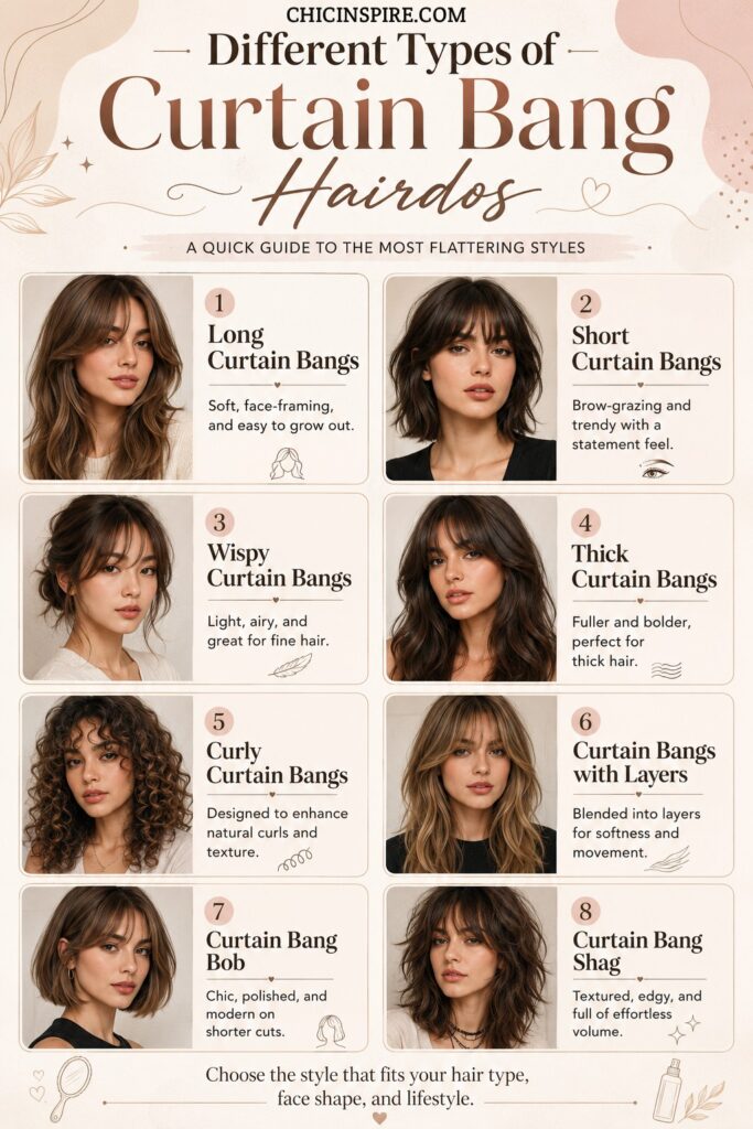 Different Types of Curtain Bang Hairdo Infographic
