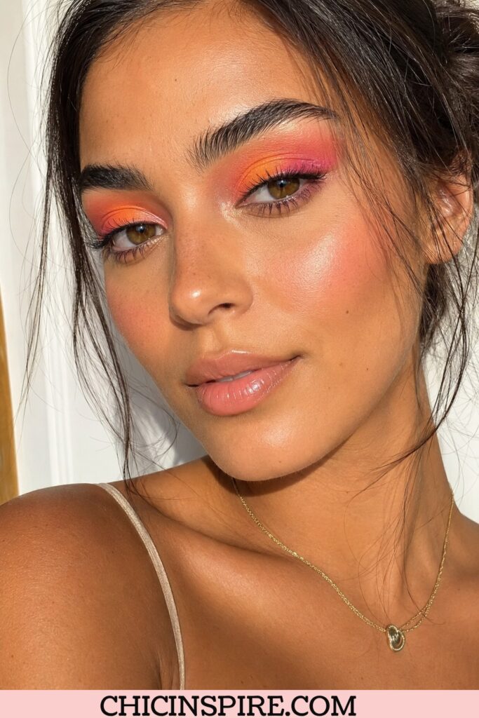 Pink and Orange Sunset Eye Eye Makeup Colors