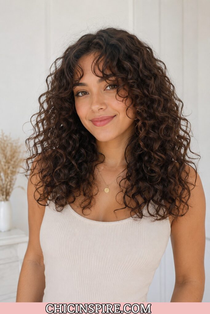 Thick Curtain Bangs with Long Hair