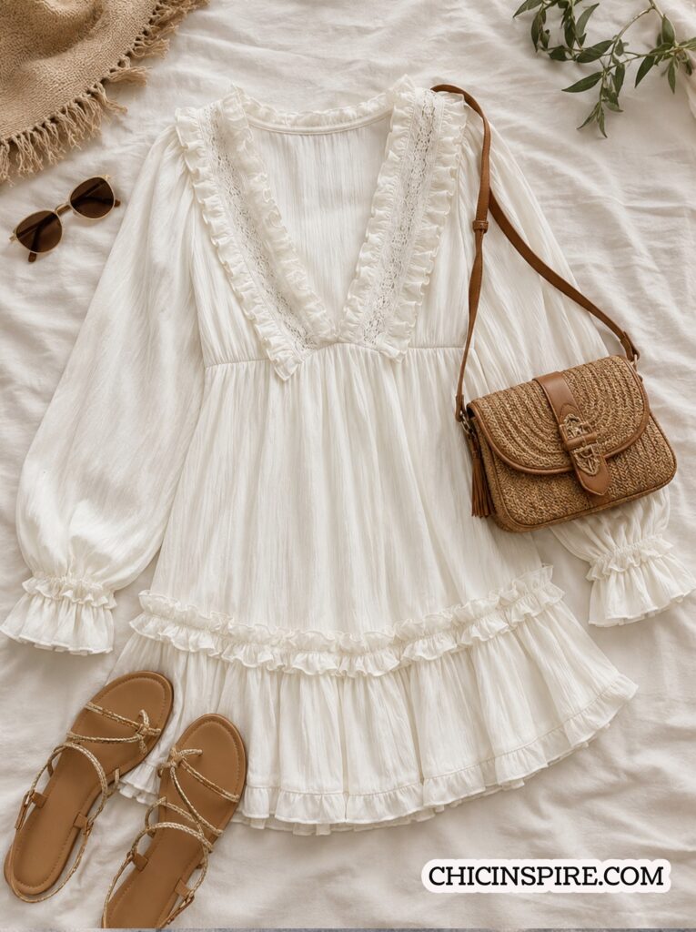 White boho Tiered Mini Dress