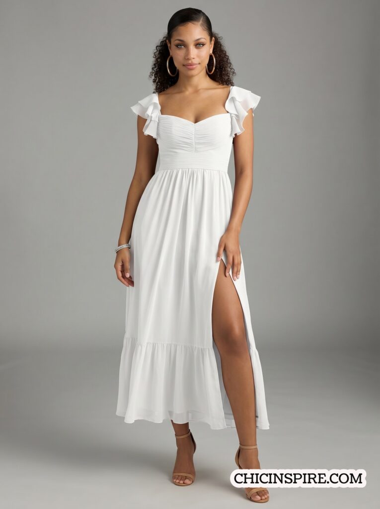 boho white Square Neck Midi with Puff Sleeves
