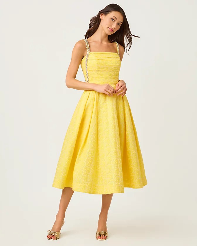 A coral, yellow, blue, or pink sundress.
