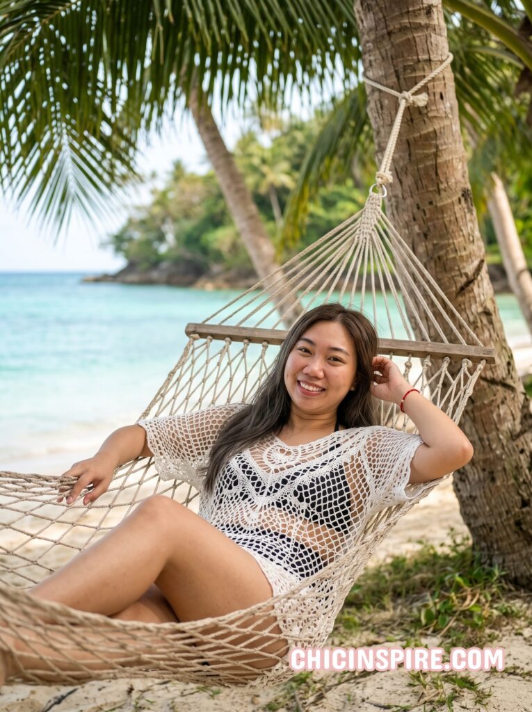 A crochet dress layered over a swimsuit.