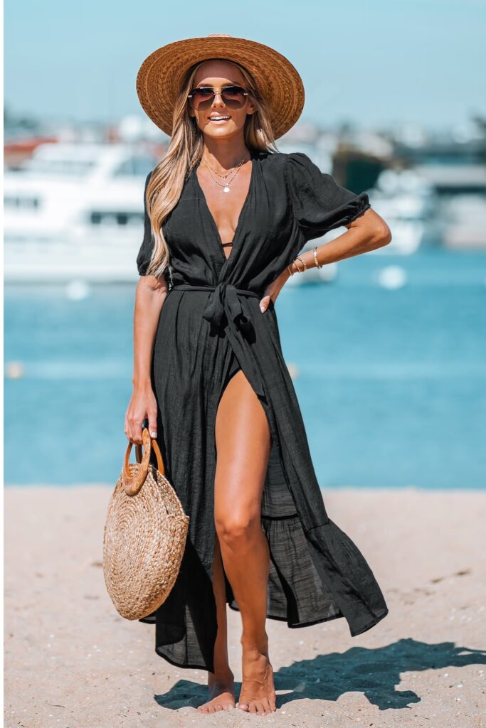 Black Swimsuit with White Cover-Up