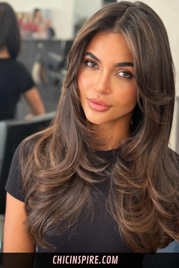 Long Curtain Bangs and Super Straight Hair