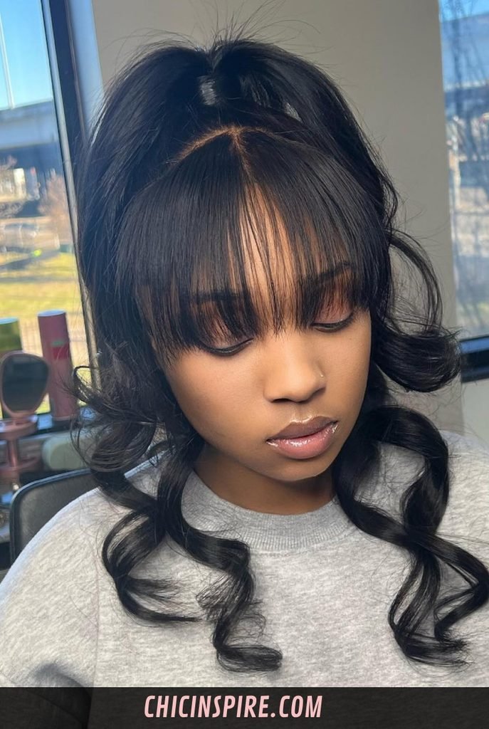 Curtain Bangs With High Ponytails