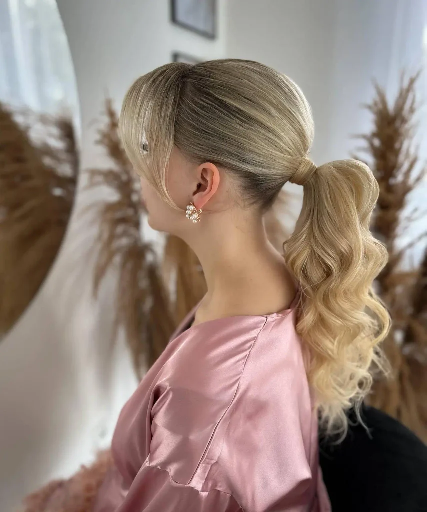 Curtain Bangs with Low Ponytail