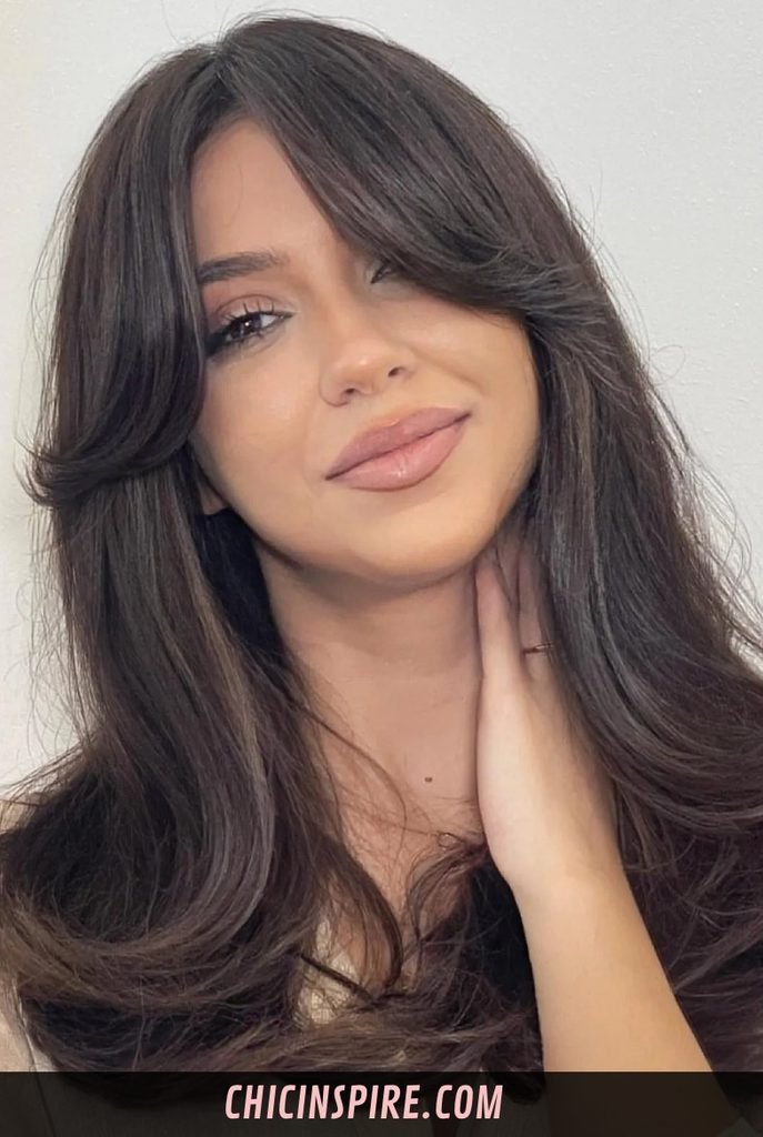 Dark Brown Hair with Curtain Bangs