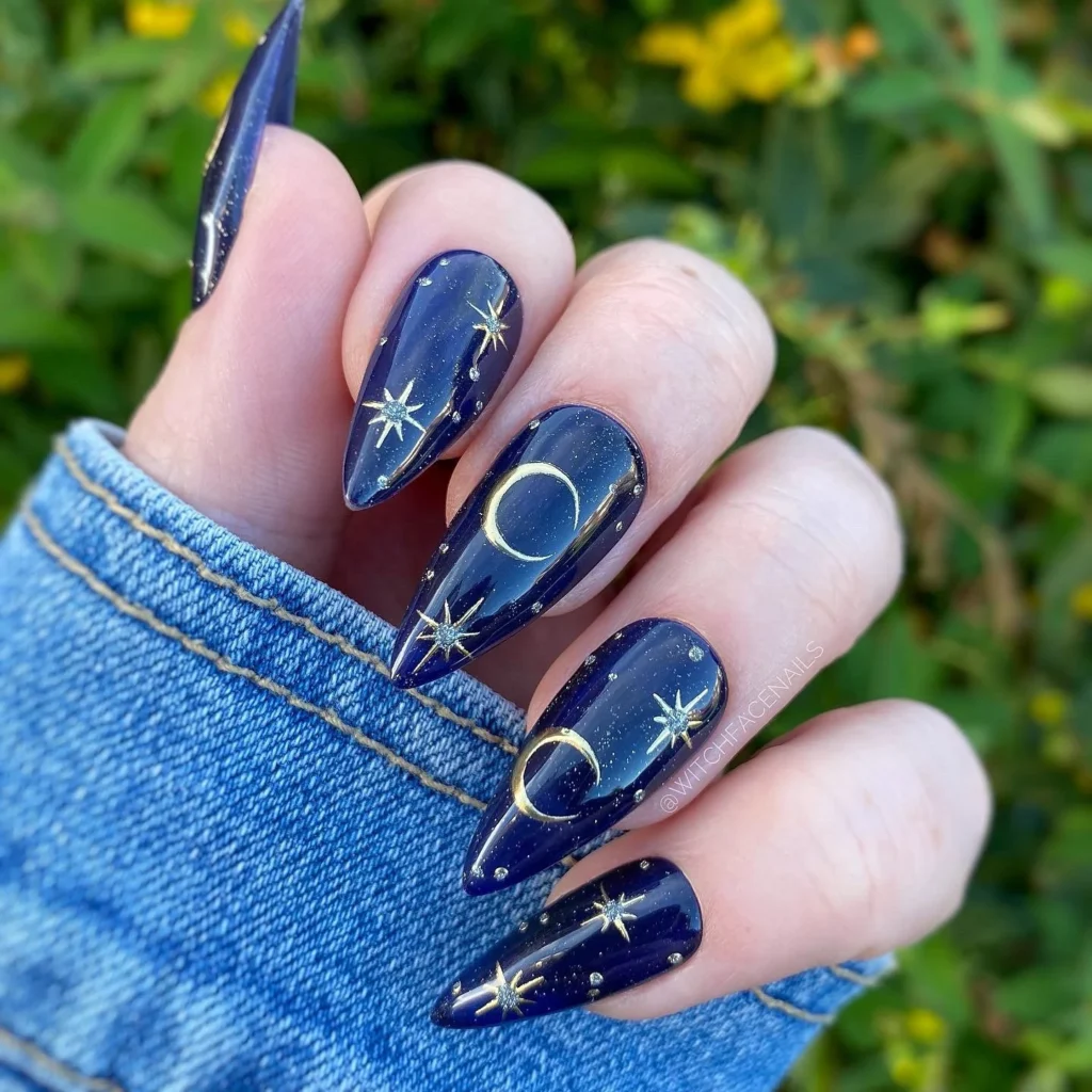 Midnight blue ombré with silver stars and moons