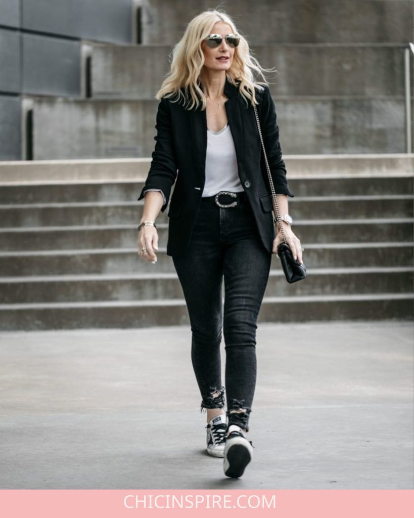 Black Blazer + Jeans + Sneakers