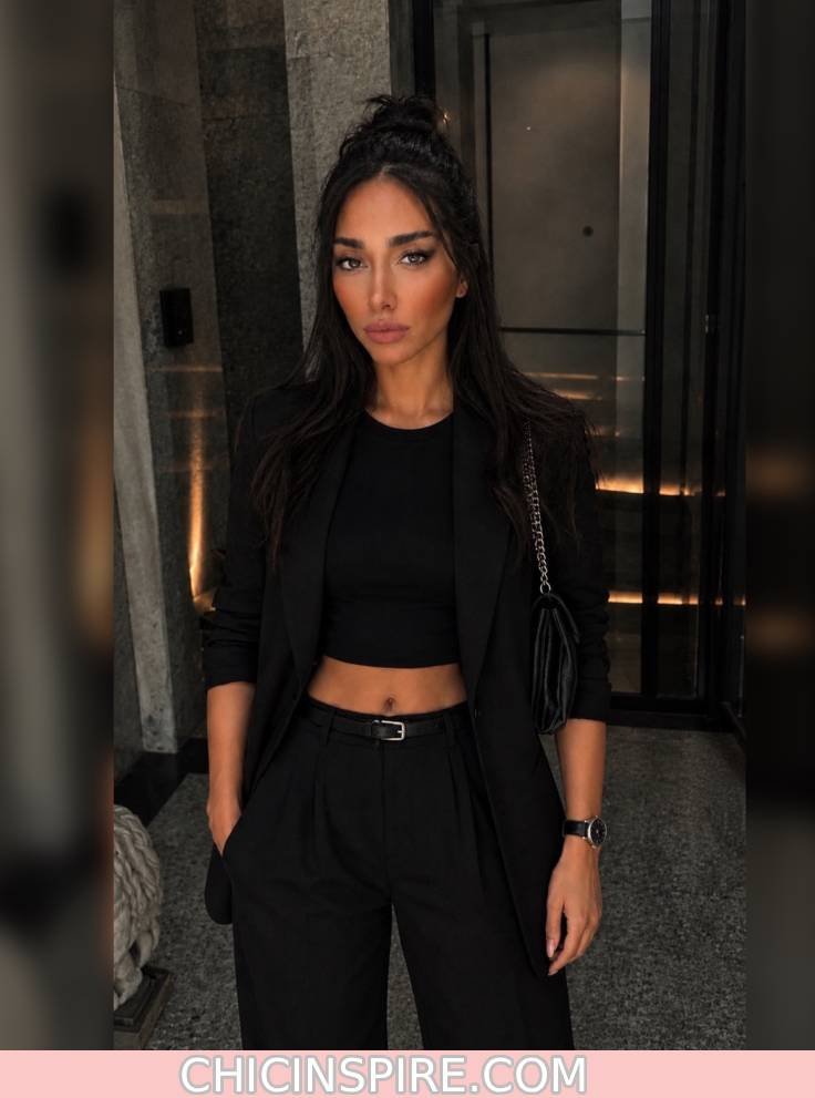 Blazer + Black T-Shirt + Black Jeans