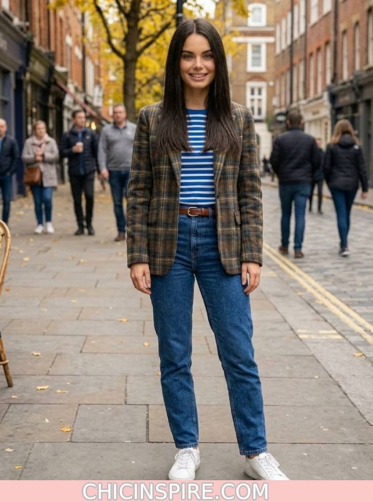 Blazer + Striped Shirt + Jeans