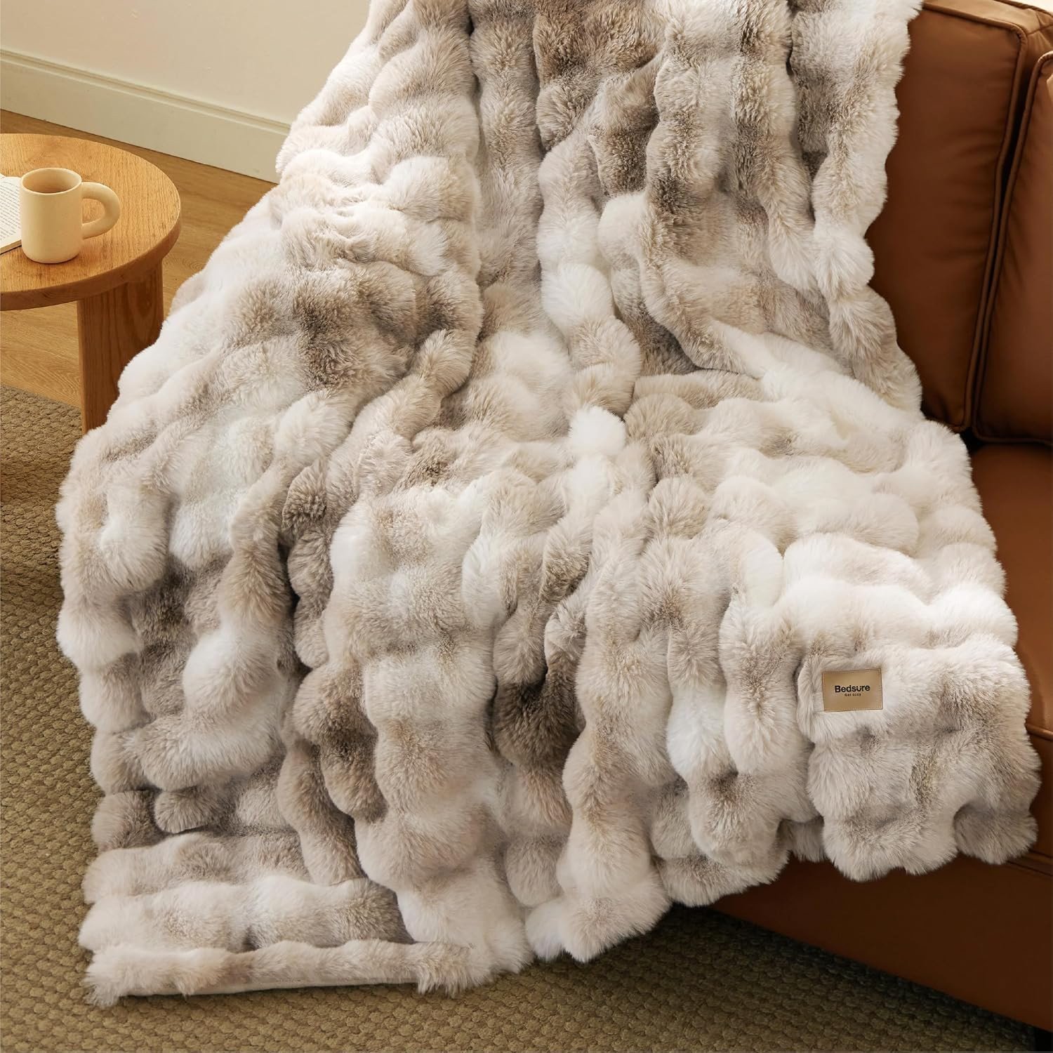 Fluffy Bubble Faux Fur Throw XL Blanket