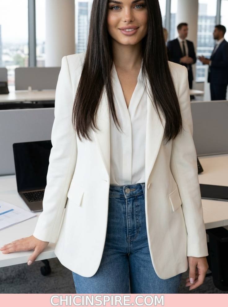White Blazer Blue Jeans Casual Blazer Outfits: 20 Easy Looks That Feel Stylish and Comfortable